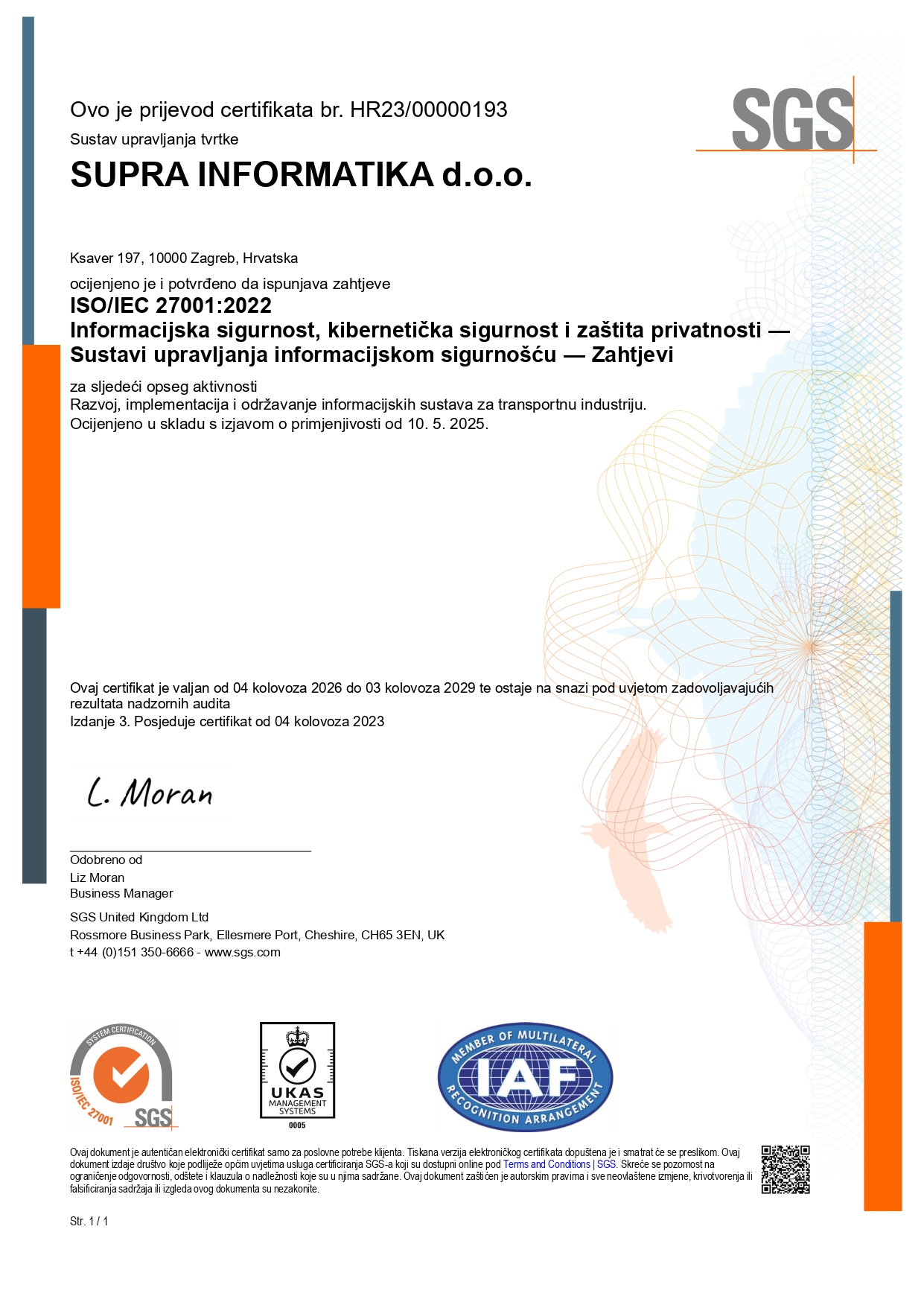 Certifikat ISO/IEC 27001:2022